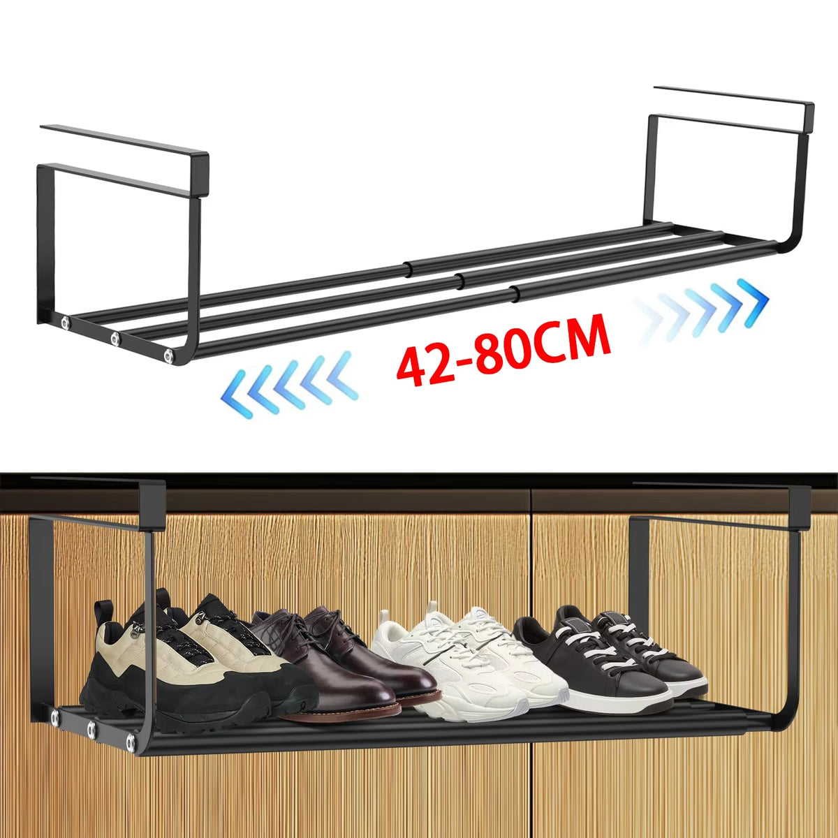 Adjustable Shoe Rack Hanging under Cabinets Clothes Shoe Storage Shelf Expandable Household Retractable Organizer