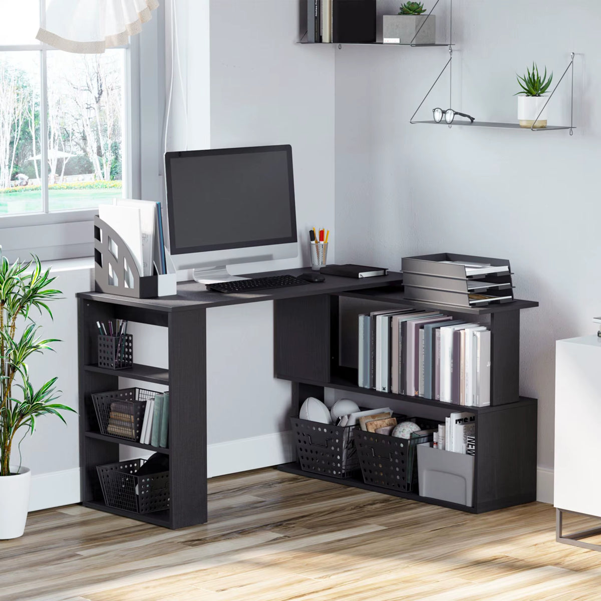 Black Wooden Bush Desk for Office Assembly Required Stable Desk Black