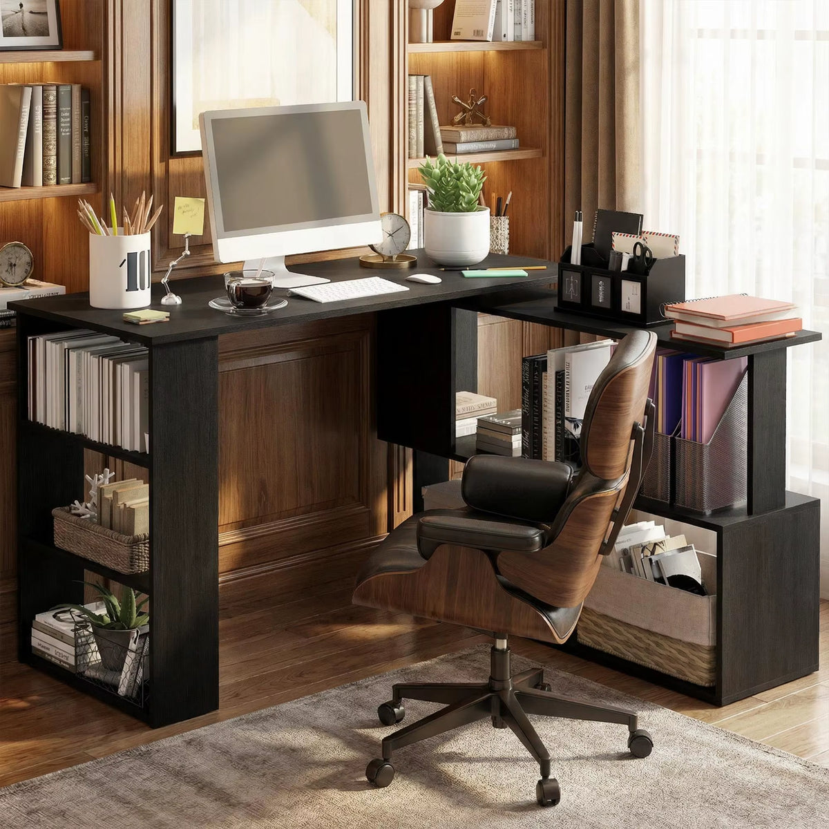 Black Wooden Bush Desk for Office Assembly Required Stable Desk Black