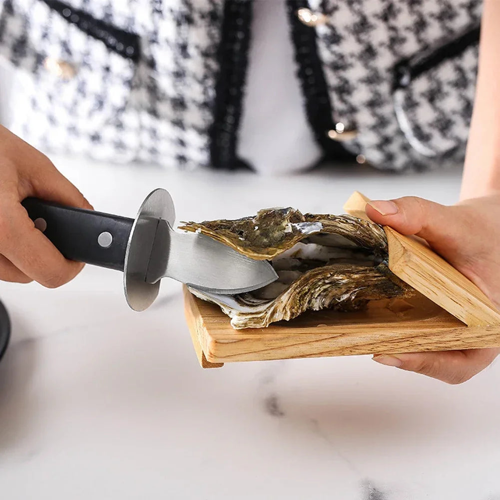 Oyster Shucking Tools Stainless Steel Scallop Shell Shucking Cutter Wood Seafood Opener Tool for Home Kitchen Barbecue Camping