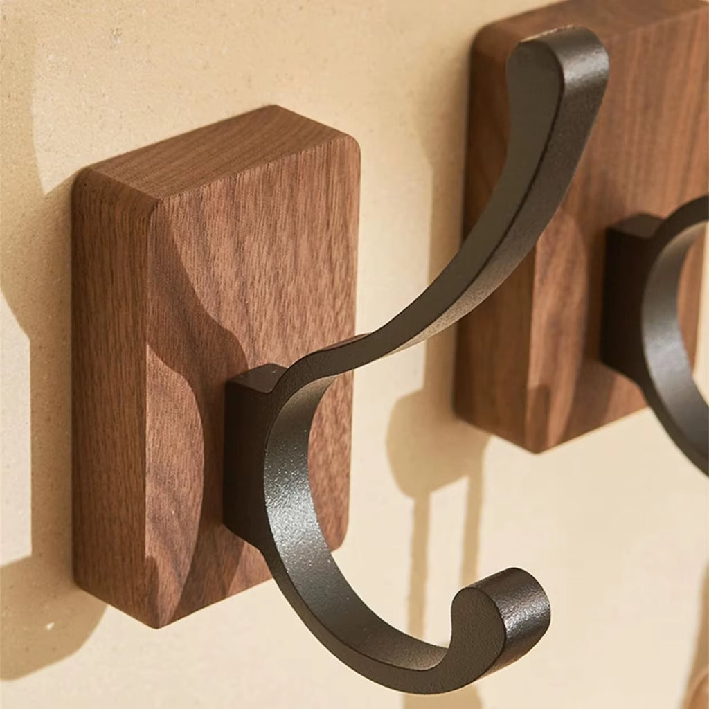 Self-Adhesive New Simple Solid Wood Hook Walnut Hanging Hanger Bathroom Wall Hook Bedroom Coat Storage Rack Home Towel Key Decor