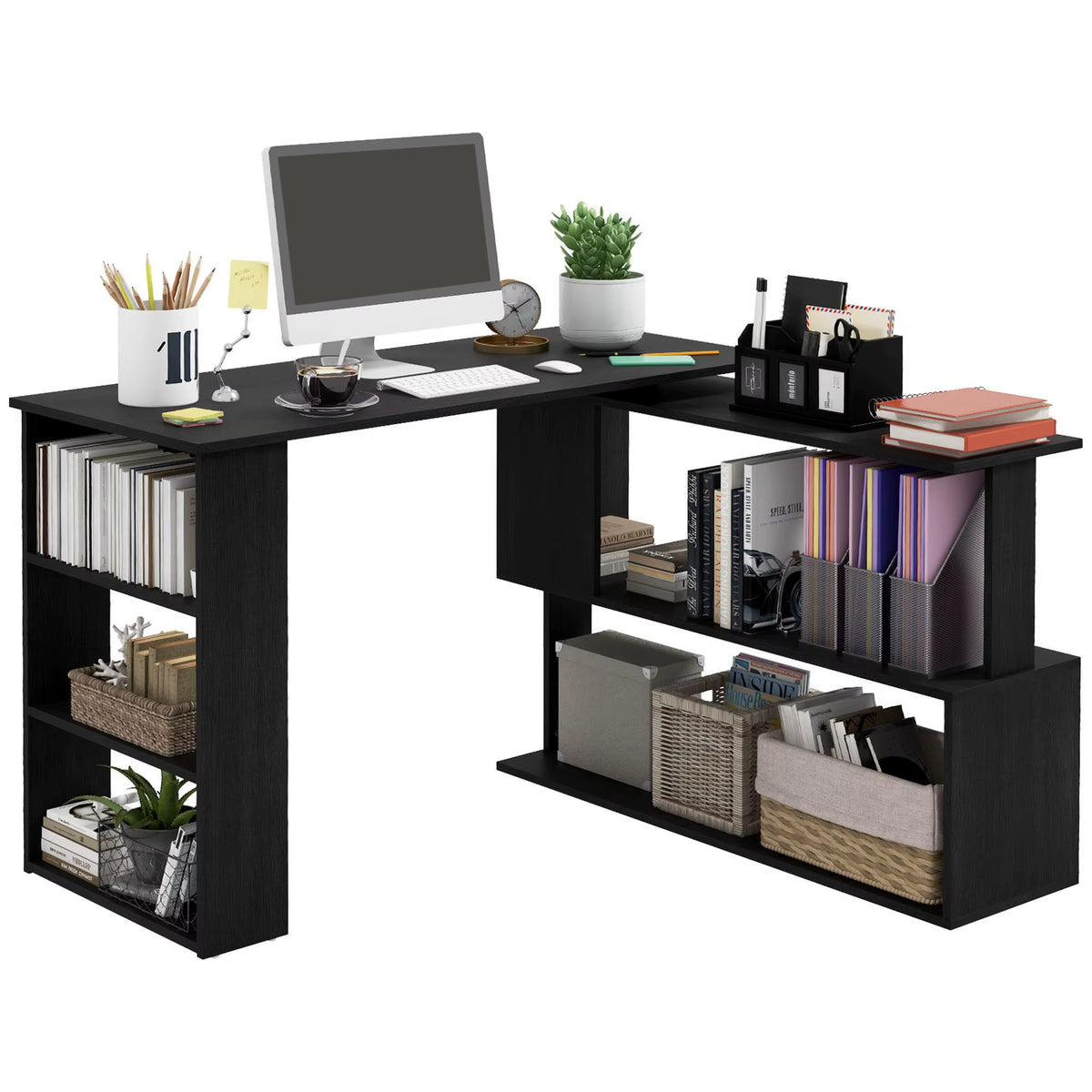Black Wooden Bush Desk for Office Assembly Required Stable Desk Black