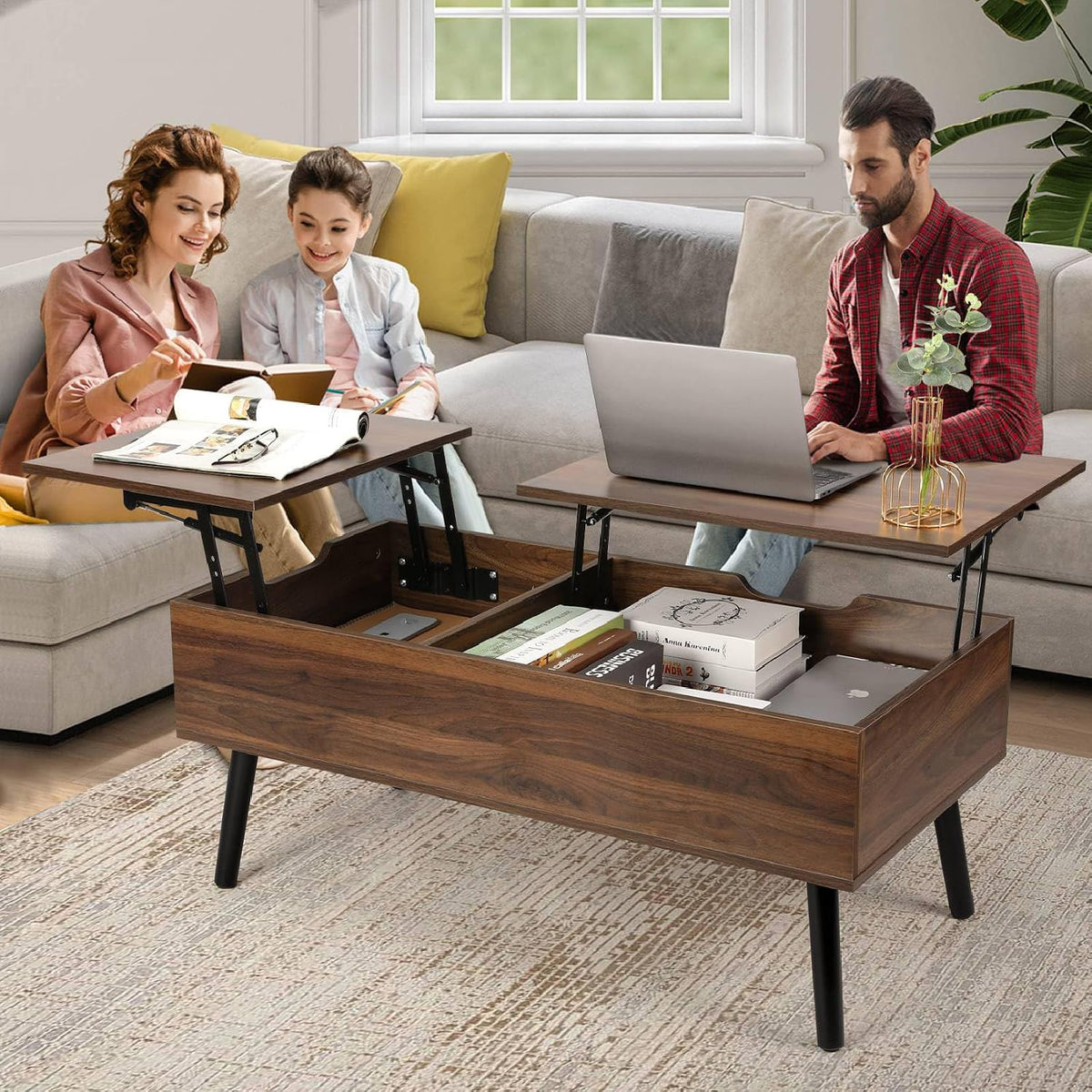 VOWNER Mesa De Centro Elevable Extensible (Nogal)