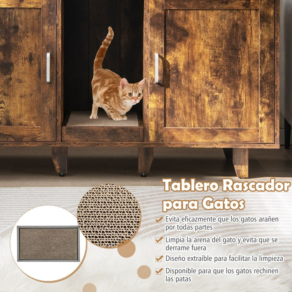 Mueble Para Gatos Con Baño Oculto Tablero Rascador Y Patas De Madera Extraíbles 120 X 52 X 65 Cm