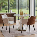 Chairus Juego De 2 Sillas De Comedor Cuero PU Y Lino Silla Para Cocina Con Brazos, Sillas Modernas Con Patas De Metal Para Salón/Restaurante, Beige