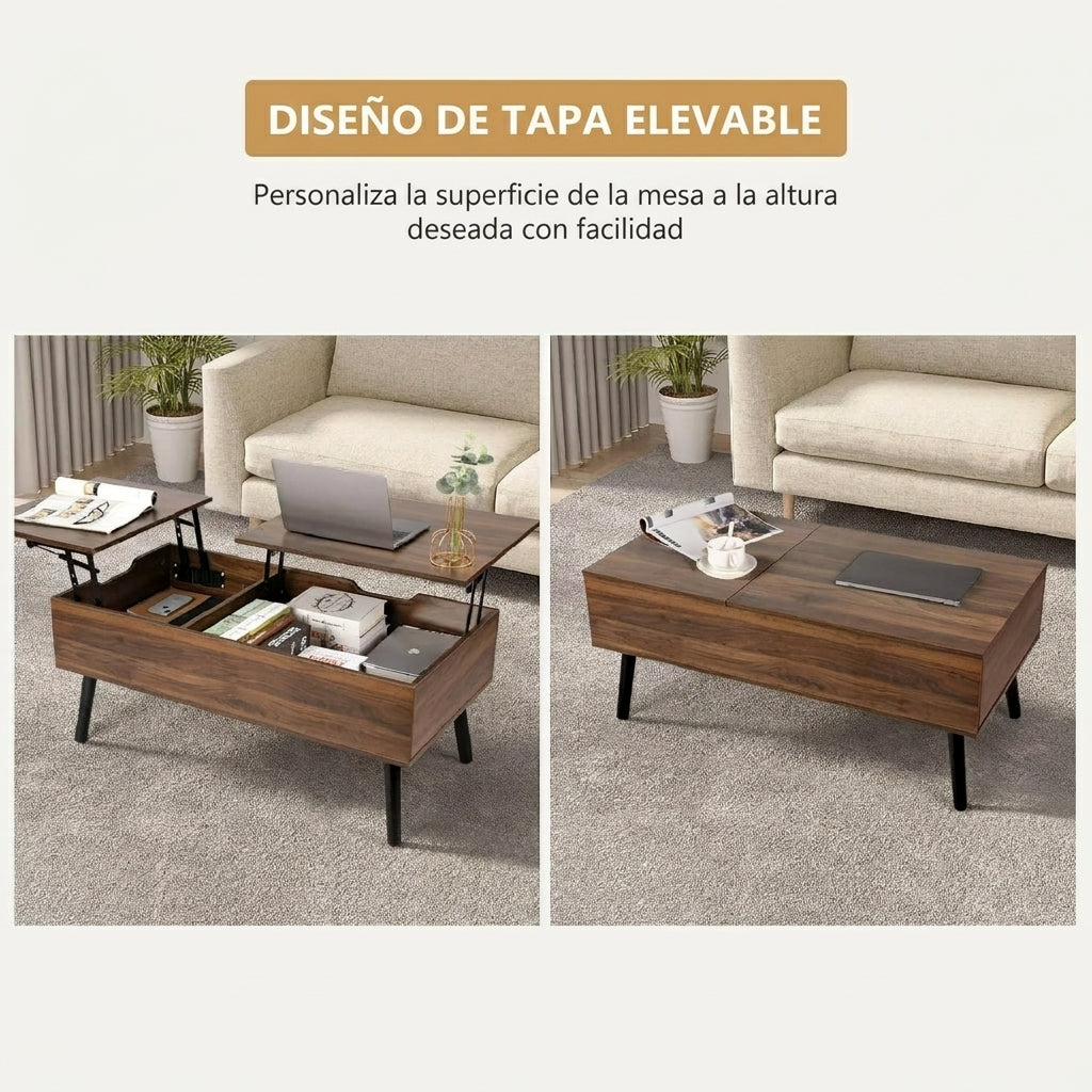LoraMia Mesa De Centro Elevable Doble en Nogal