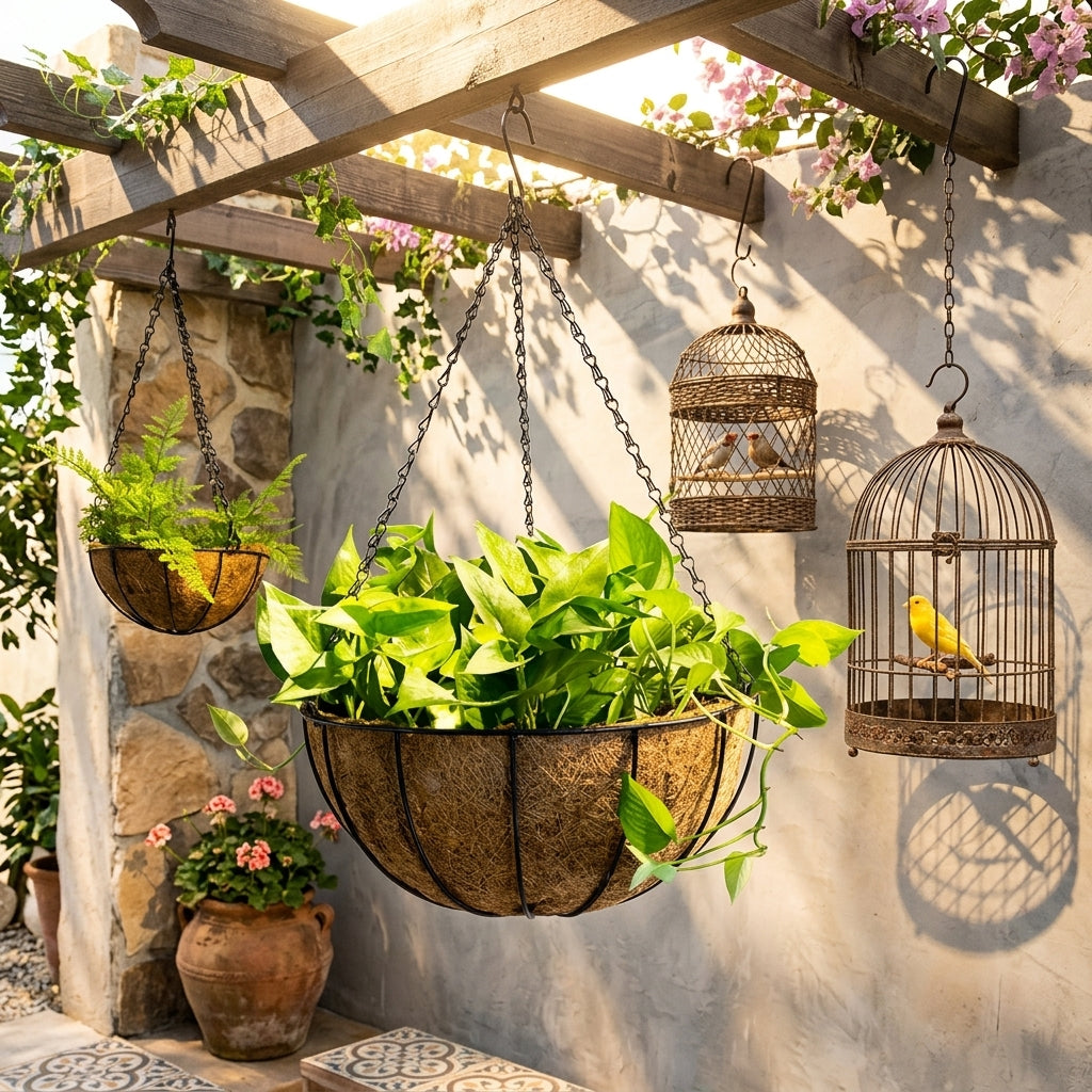 Soporte Colgante de Metal y Fibra de Coco para Plantas LoraMia