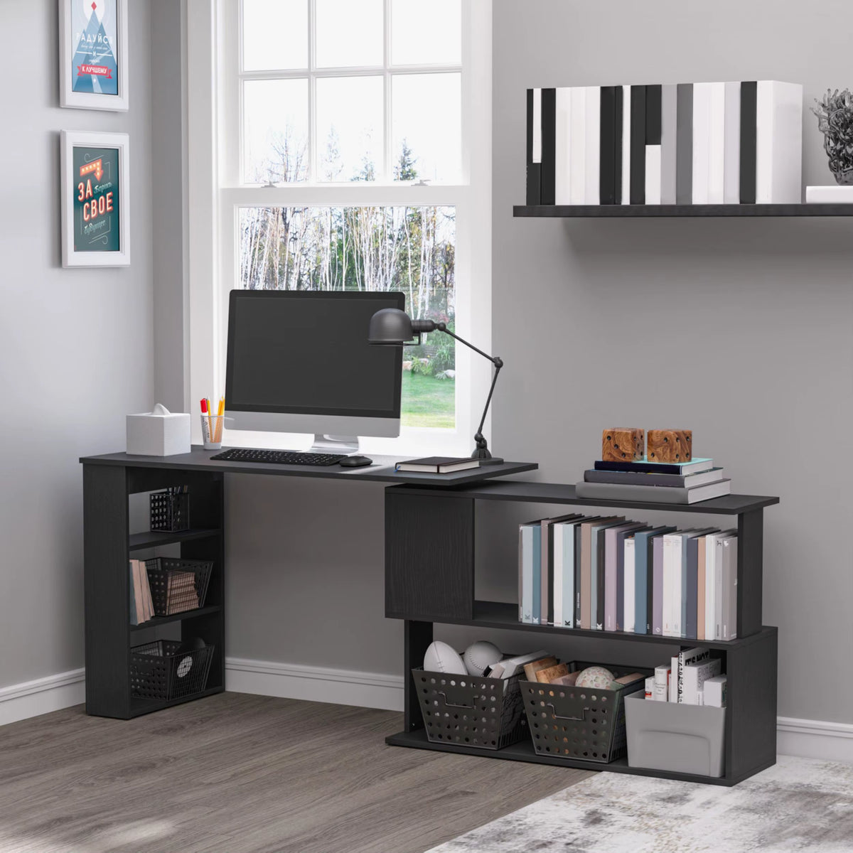 Black Wooden Bush Desk for Office Assembly Required Stable Desk Black