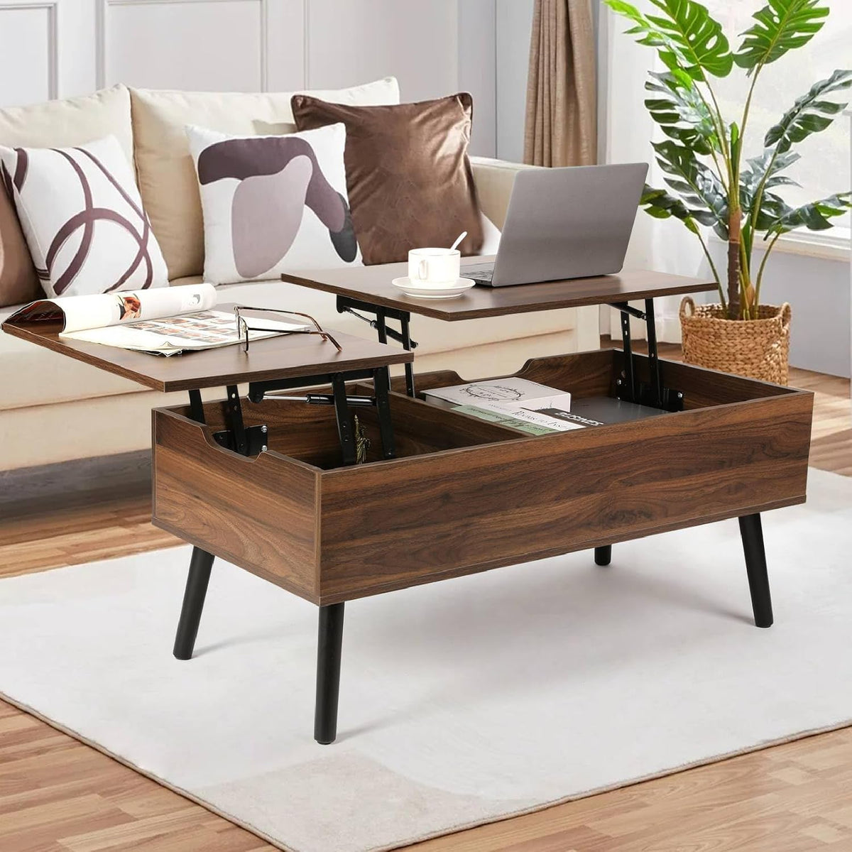 VOWNER Mesa De Centro Elevable Extensible (Nogal)