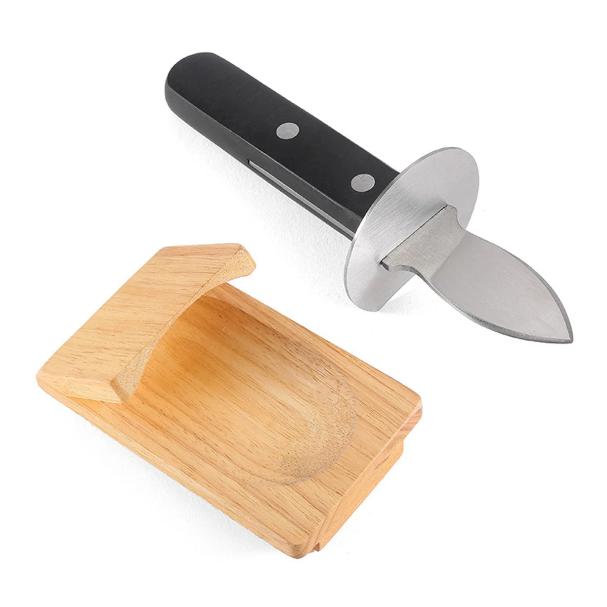 Oyster Shucking Tools Stainless Steel Scallop Shell Shucking Cutter Wood Seafood Opener Tool for Home Kitchen Barbecue Camping