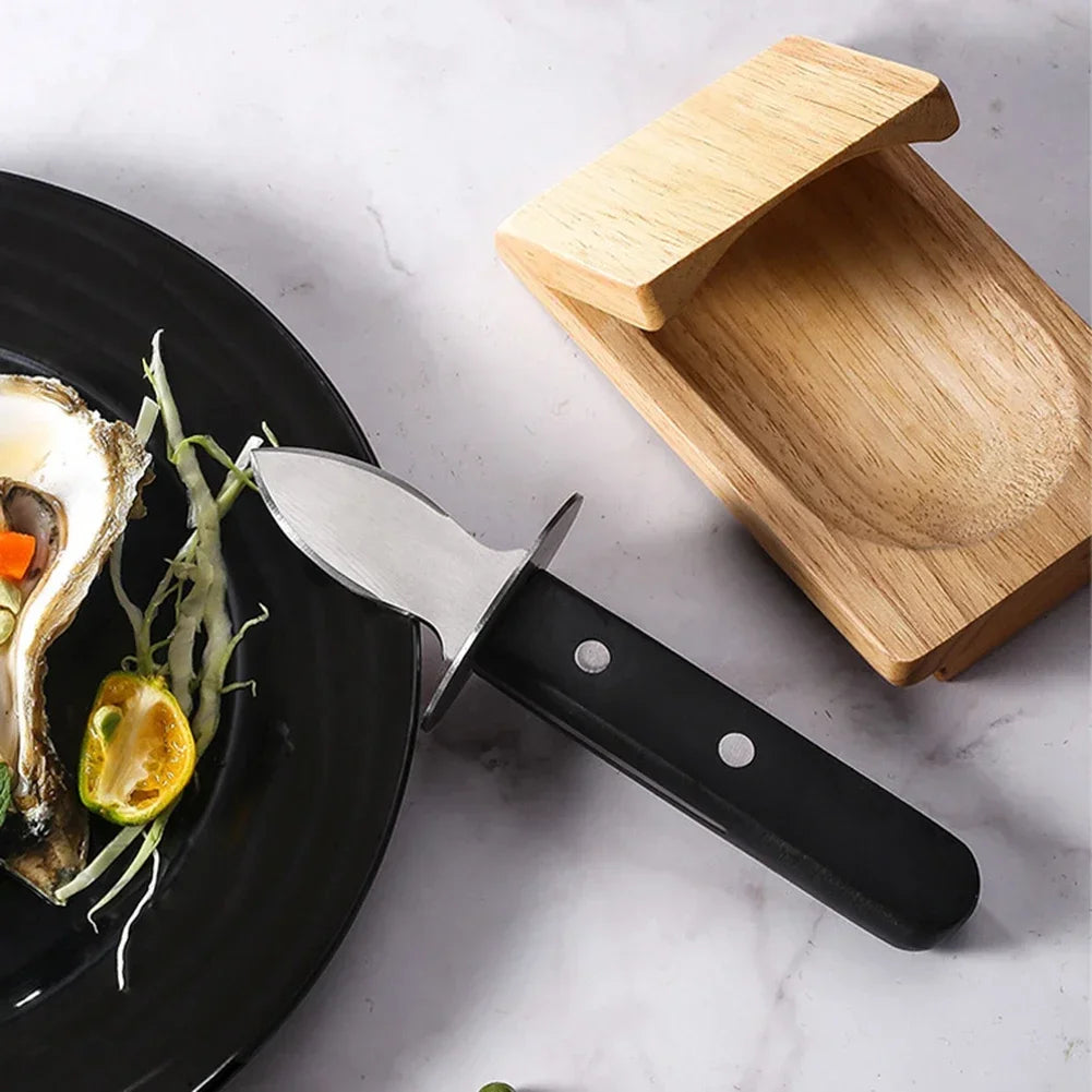 Oyster Shucking Tools Stainless Steel Scallop Shell Shucking Cutter Wood Seafood Opener Tool for Home Kitchen Barbecue Camping
