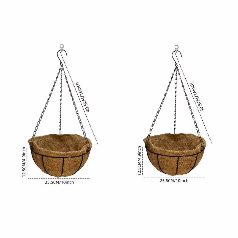 8/10 Inch round Wire Plant Holder Metal Hanging Basket Coconut Liner Lining Plants Flower Garden Pot for Home Balcony Decoration